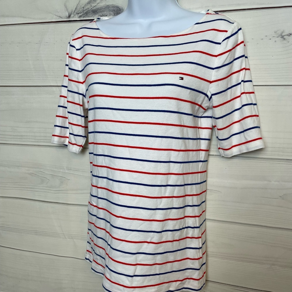 Tommy Hilfiger boat neck red white blue striped top